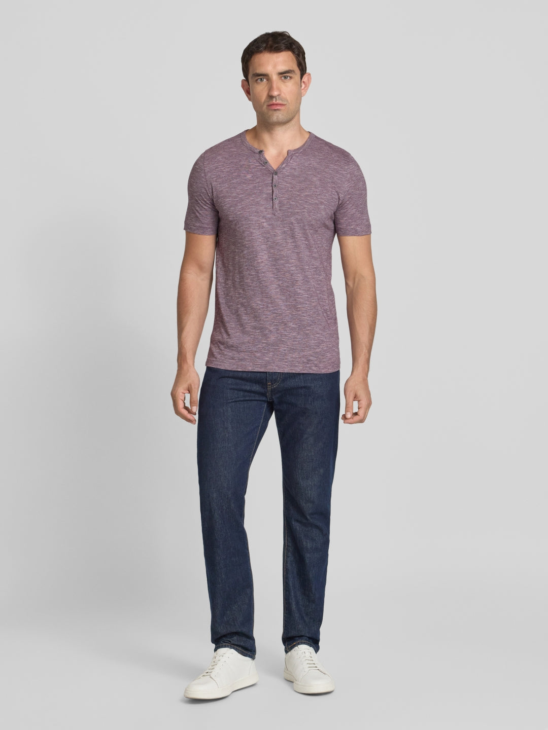 T-shirt with short button placket in purple