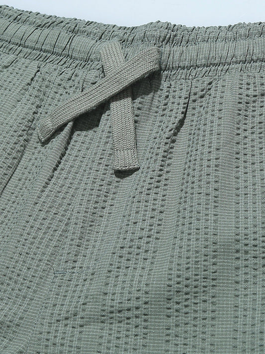 Men's Olive Green Loungewear Textured Seersucker Resort Jogger Trouser