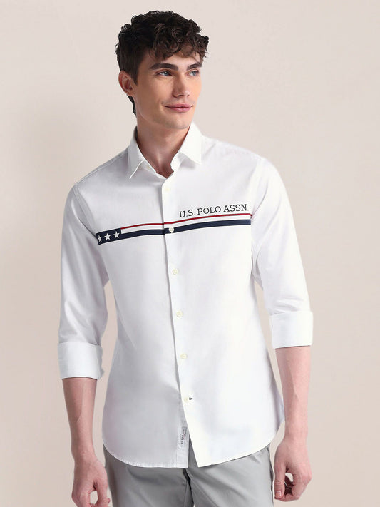 Men Classic Spread Collar Solid Cotton Casual Shirt