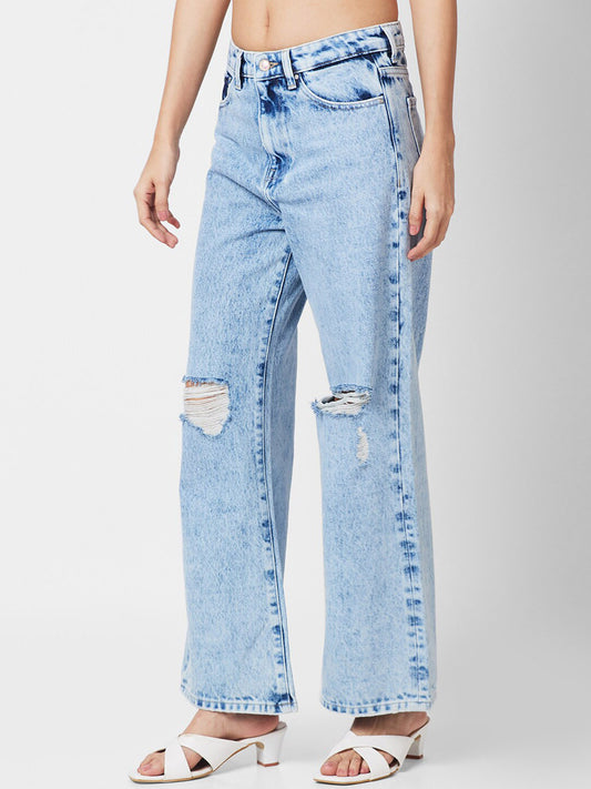 Women High-Rise Slash Knee Heavy Fade Stretchable Jeans