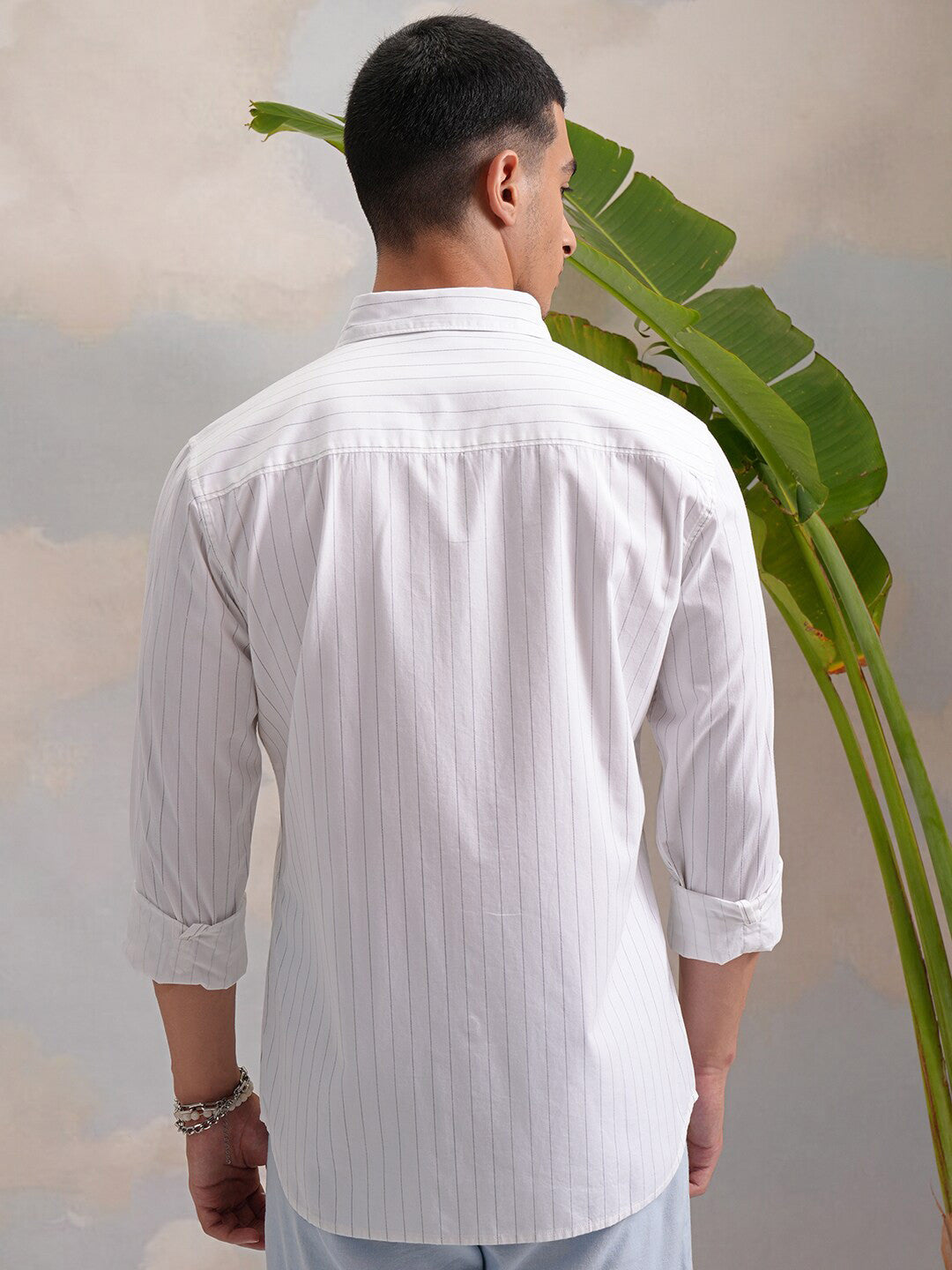 White Regular Fit Vertical Striped Casual Shirt
