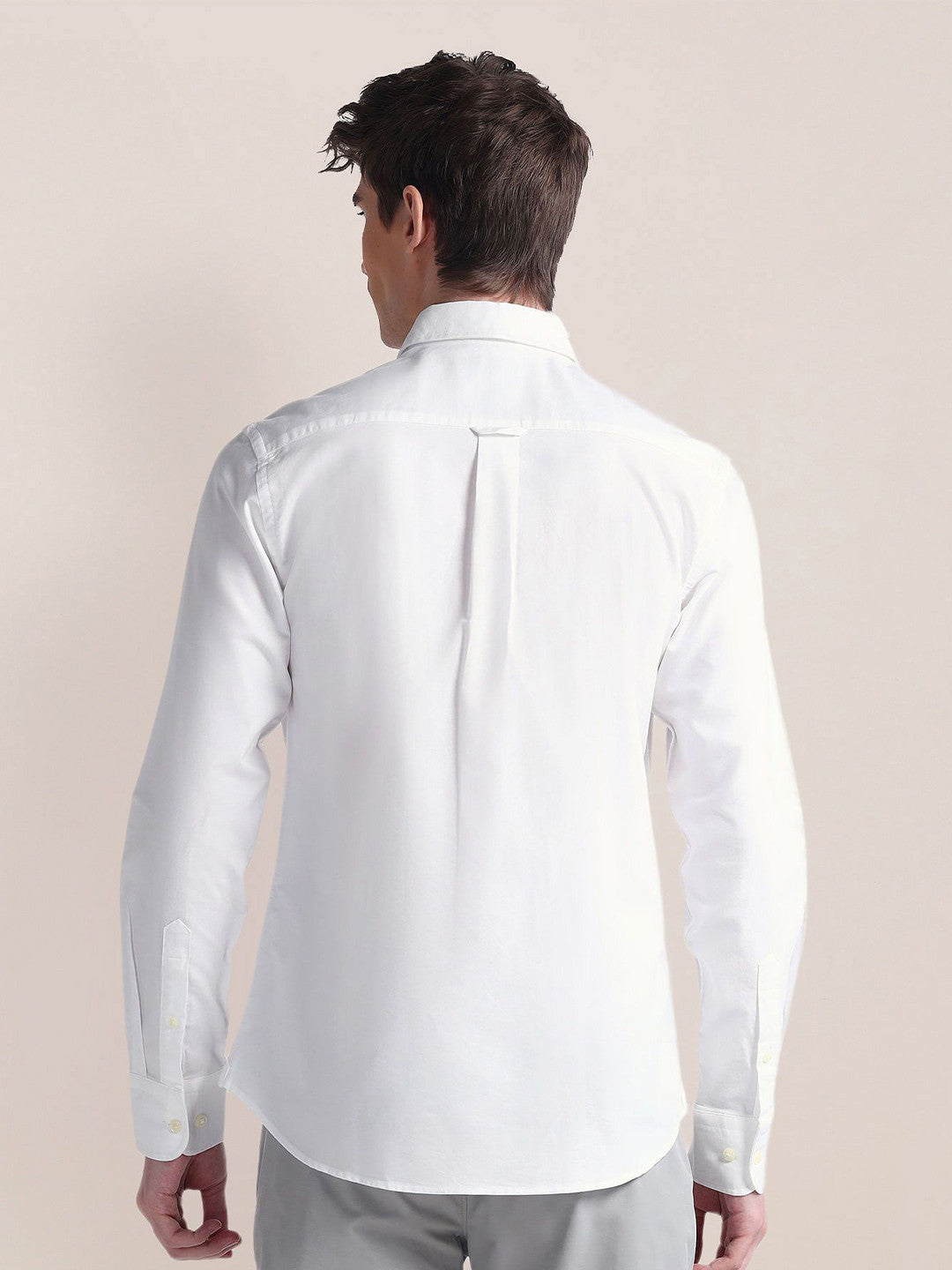 Men Classic Spread Collar Solid Cotton Casual Shirt