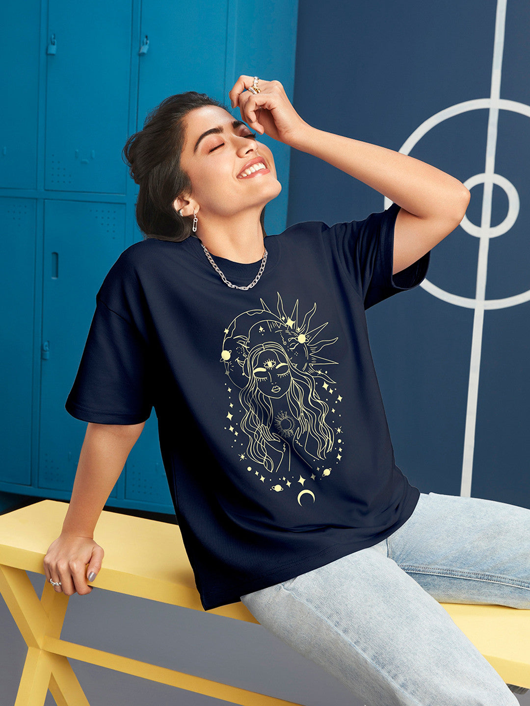 Graphic Printed Drop-Shoulder Sleeves Oversized Fit Cotton T-shirt