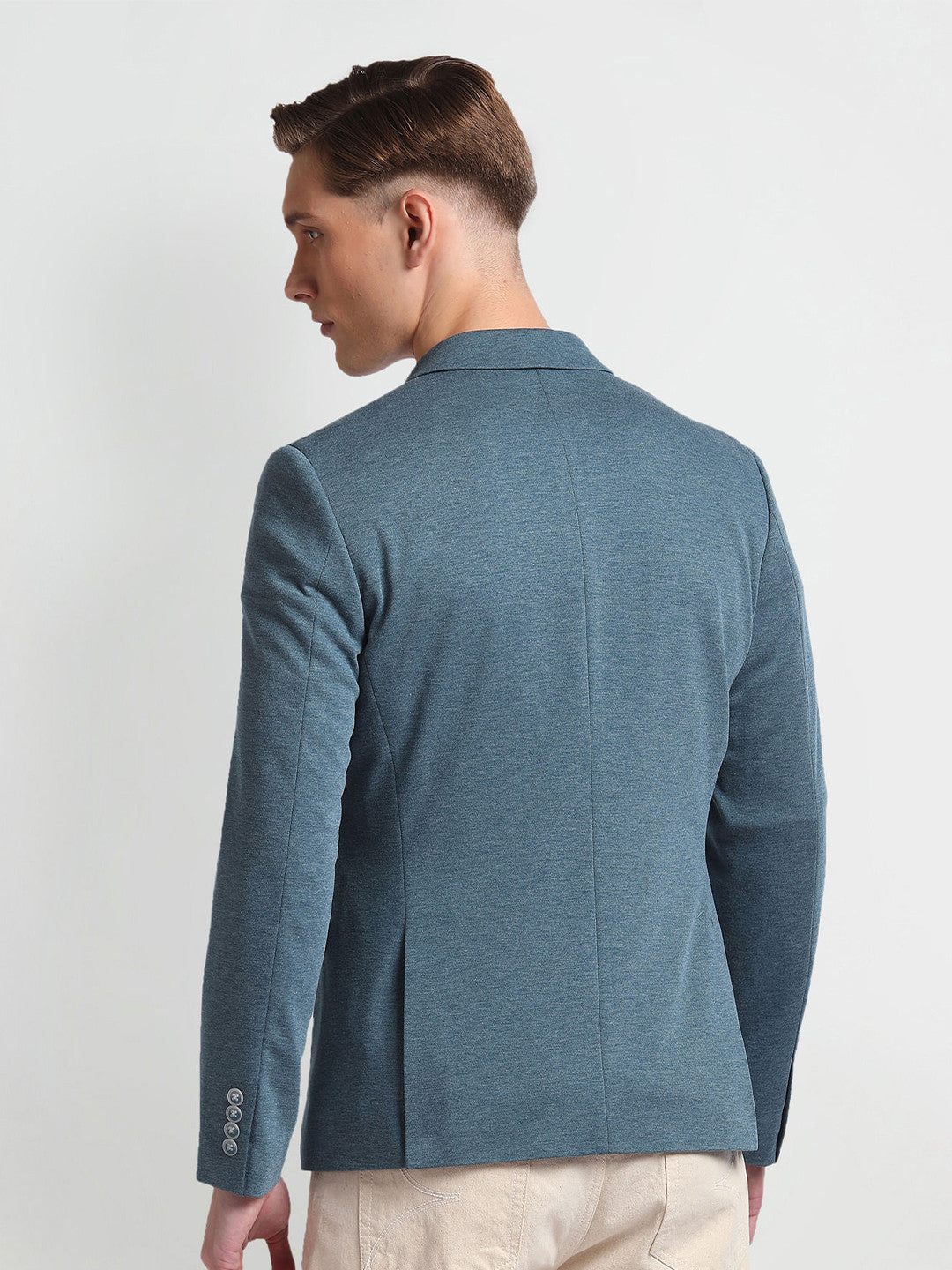 Self Design Notched Lapel Long Sleeves Slim-Fit Single Breasted Blazer