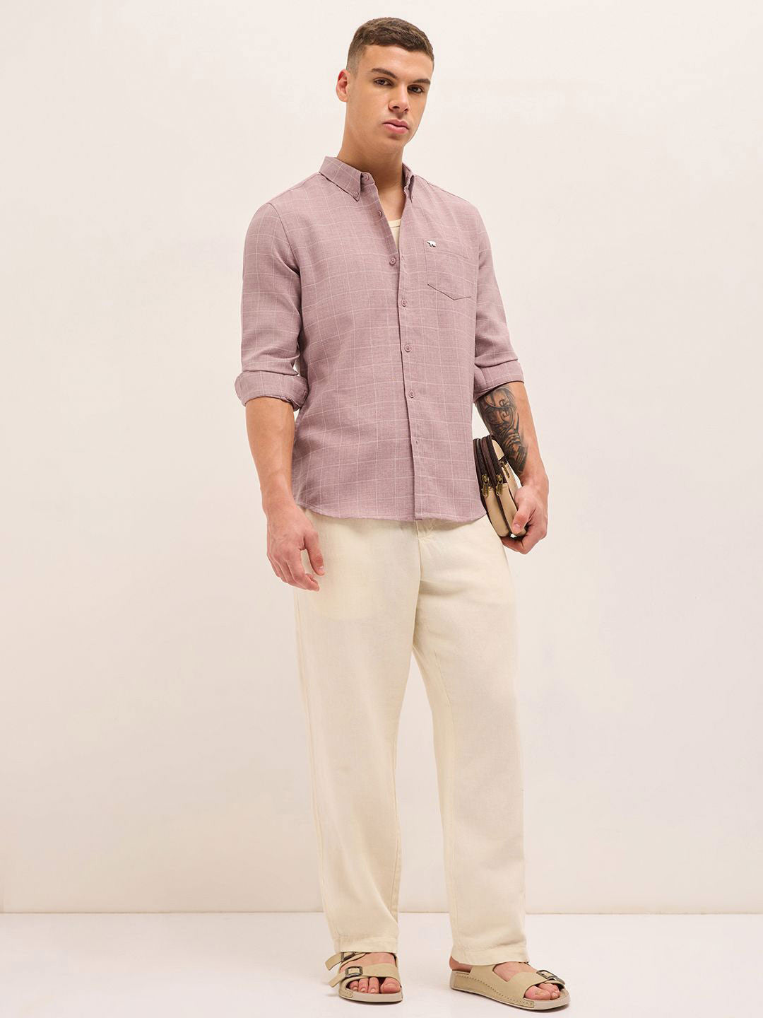 Men Slim Fit Checked Button-Down Collar Casual Shirt