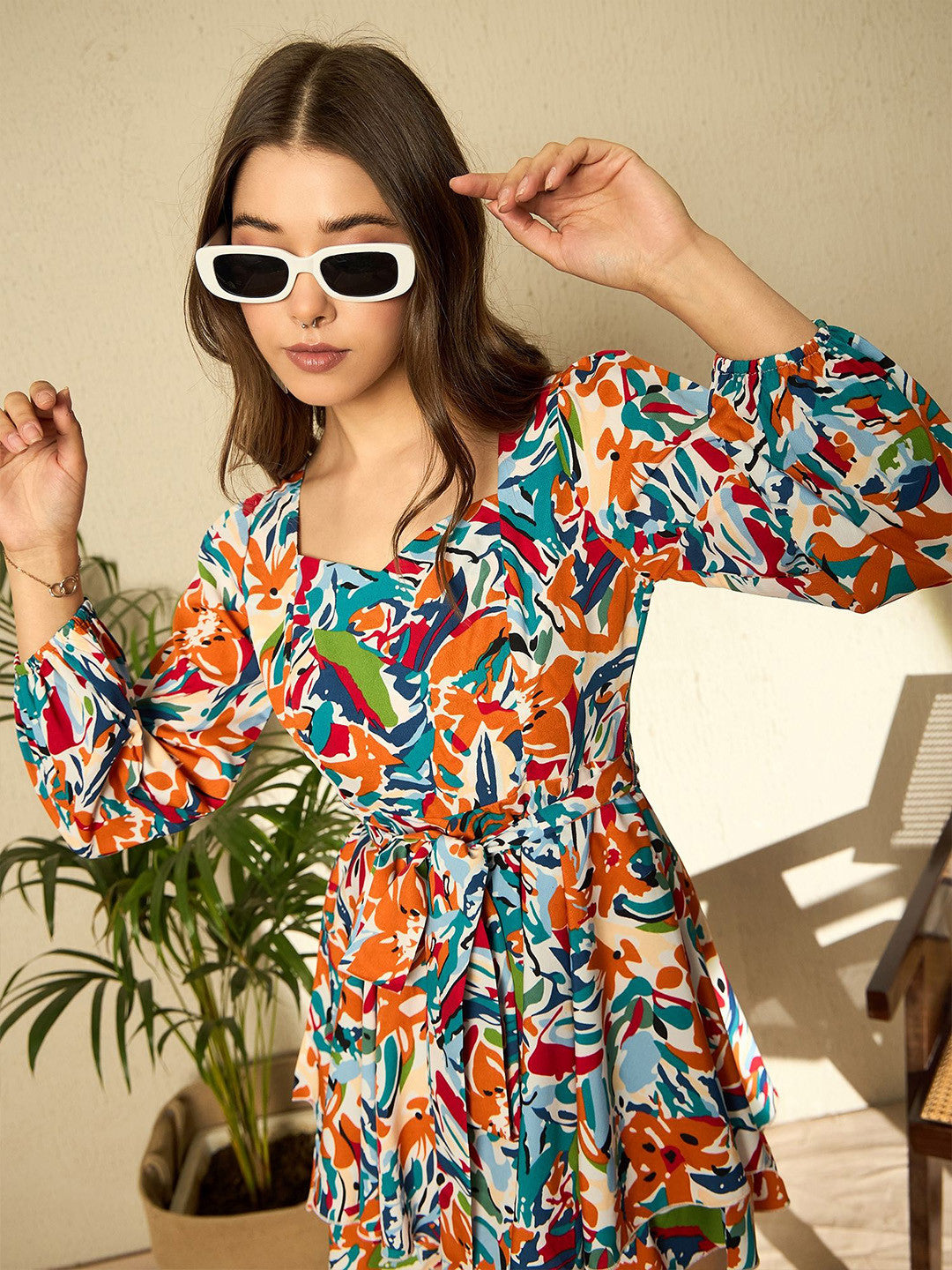 Women Printed Sweetheart Neck Playsuit