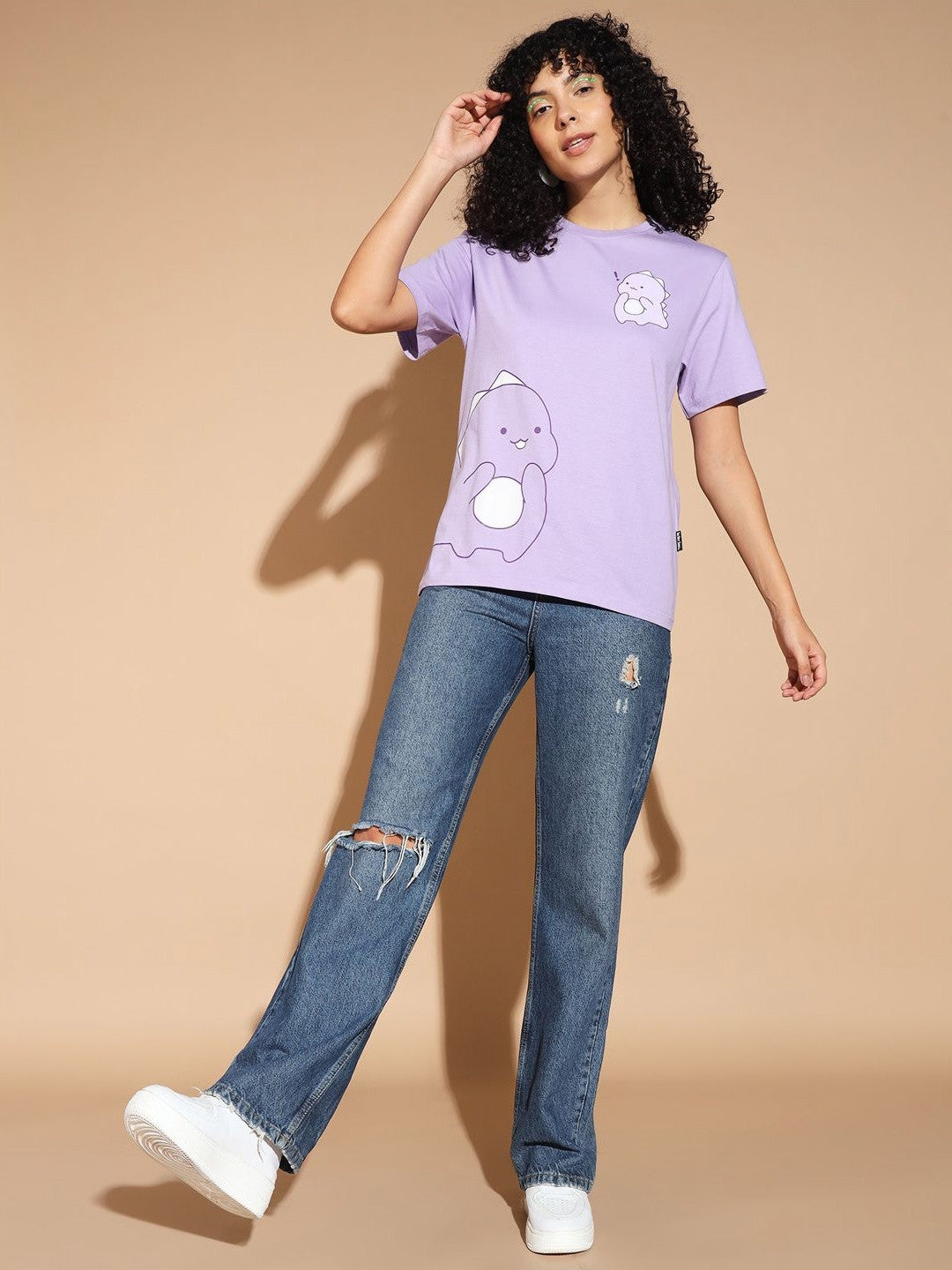 Lavender Graphic Round Neck T-shirt