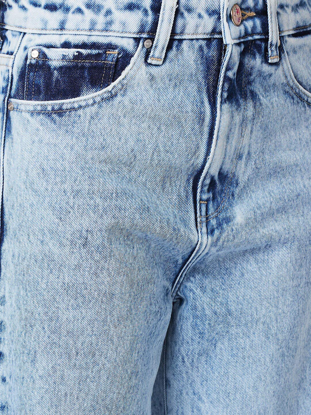 Women High-Rise Slash Knee Heavy Fade Stretchable Jeans