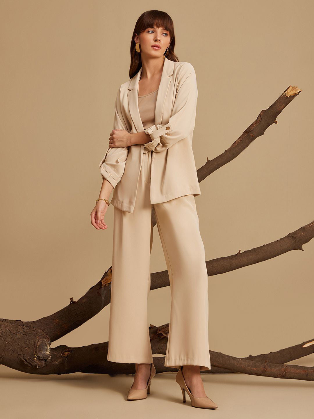 Notched Lapel Open Front Formal Blazer