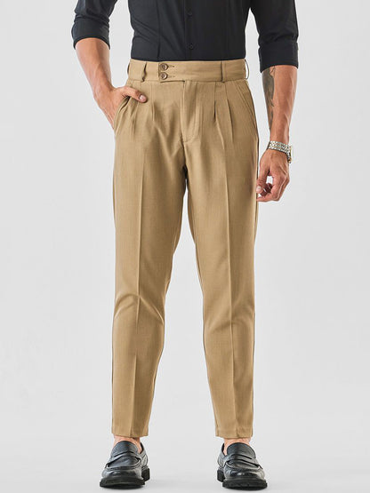 Men Straight Fit Easy Wash Pleated Sleek Utility Formal Trousers