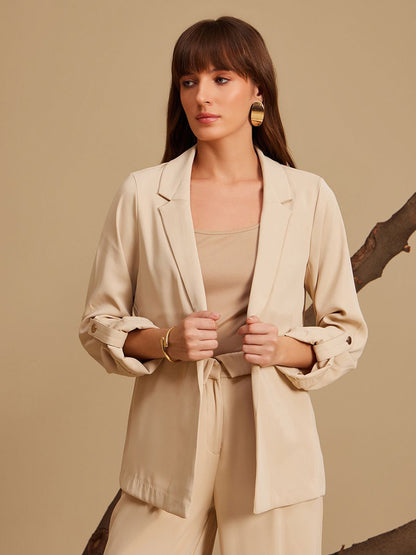 Notched Lapel Open Front Formal Blazer