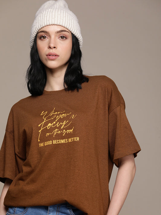 The Life Co. Typography Printed Drop-Shoulder Sleeves Oversized T-shirt
