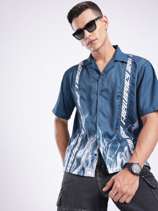 Relaxed Fit Typography Printed Casual Shirt
