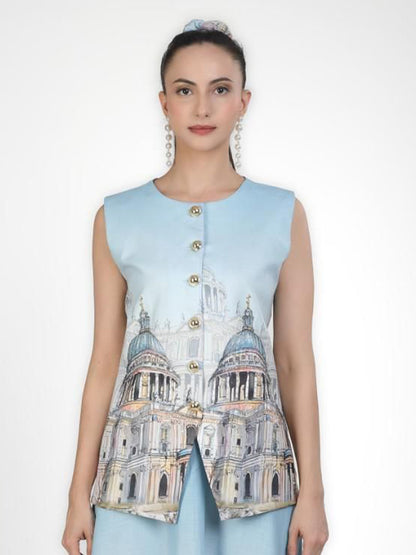 Women Graphic Print Linen Top