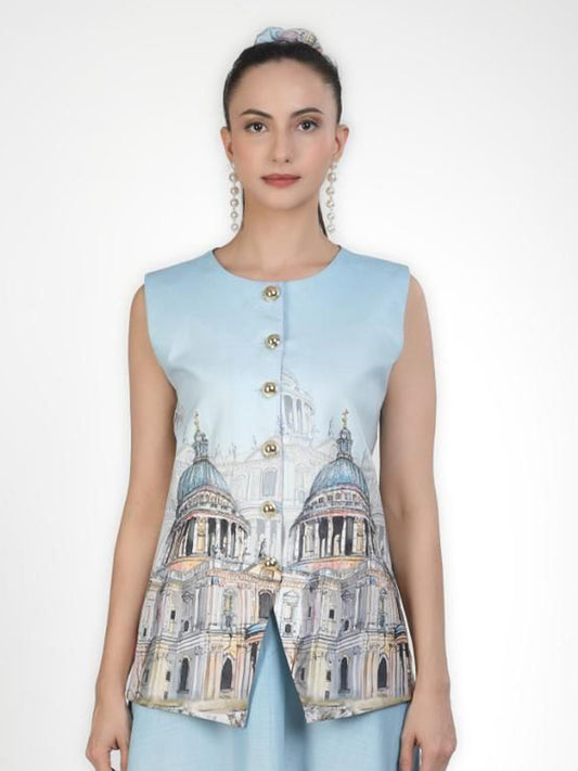 Women Graphic Print Linen Top