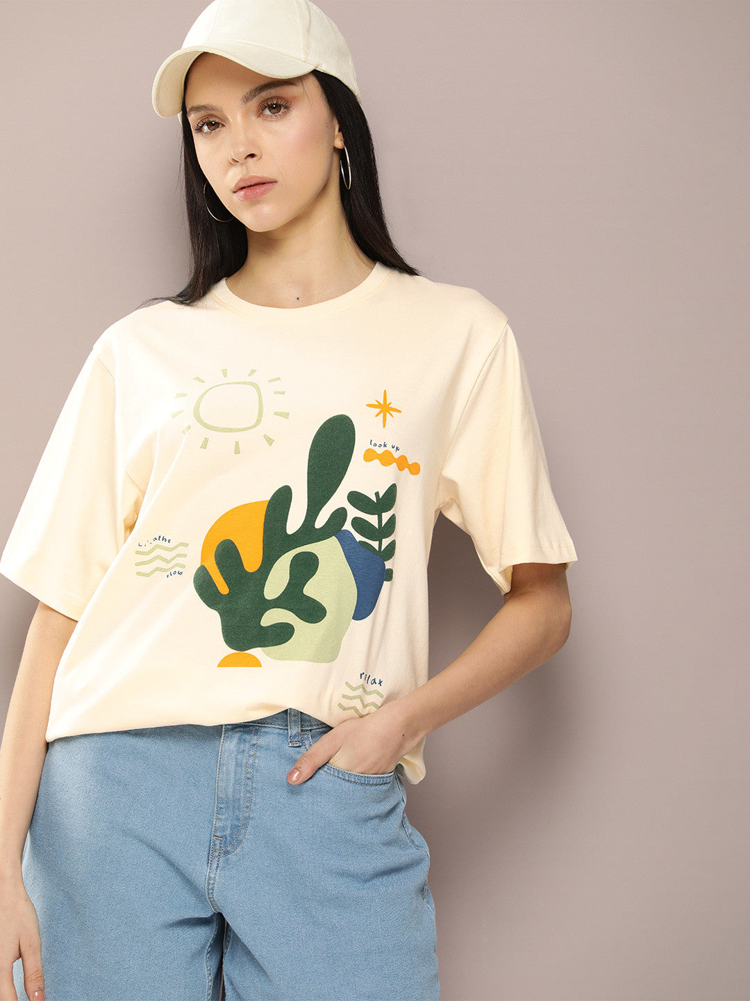 Women Graphic Printed Embossed Oversized T-shirt