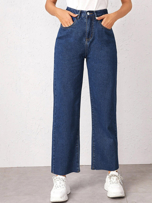 Women Navy Blue Jean Straight Fit High-Rise Stretchable Jeans