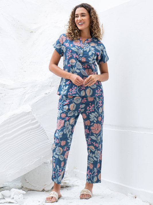 Printed Pure Cotton Top With Trousers Co-Ords