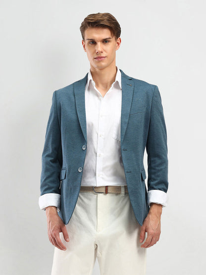 Self Design Notched Lapel Long Sleeves Slim-Fit Single Breasted Blazer