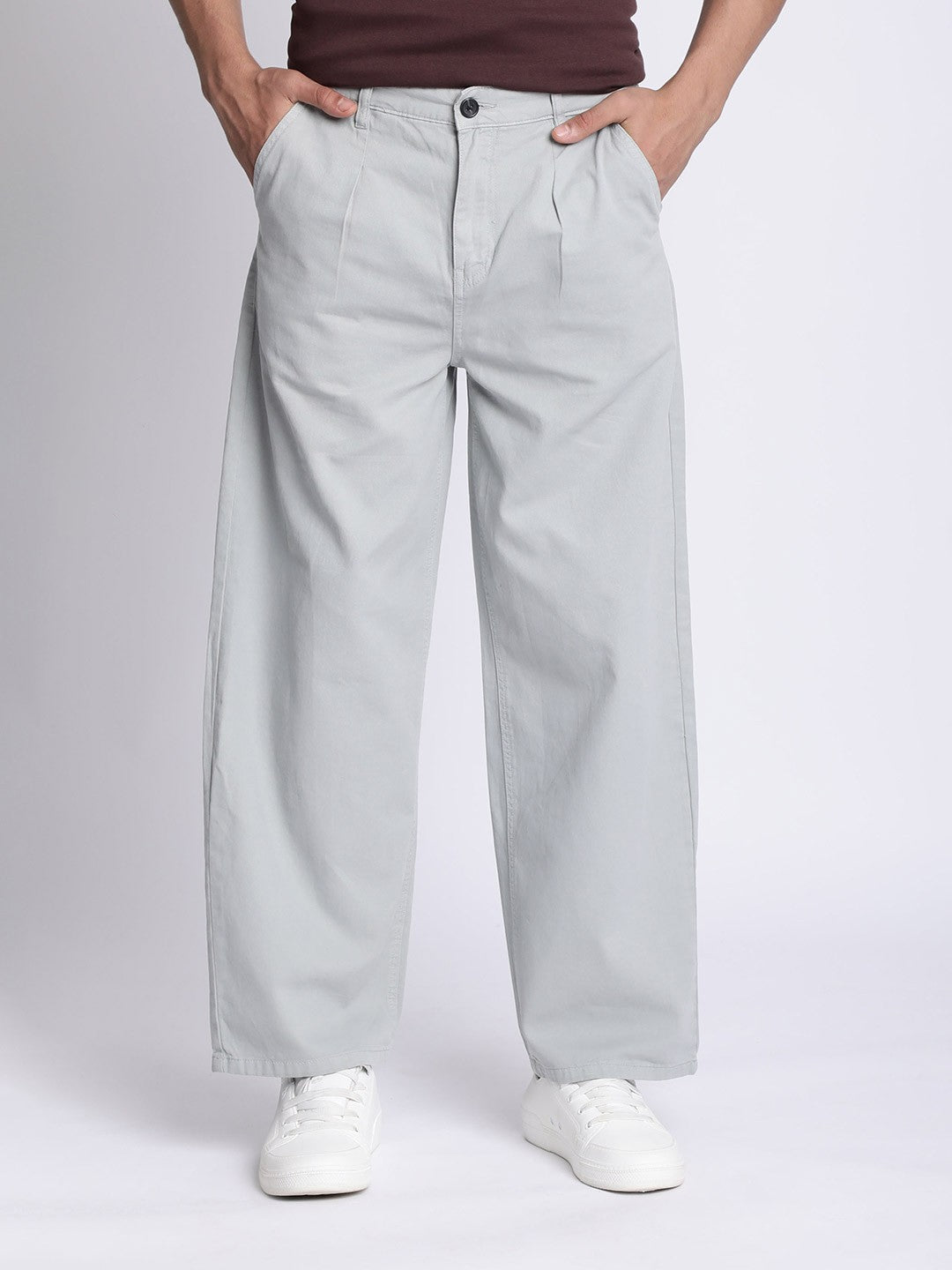 Men Baggy Fit Pleated Chinos Trousers