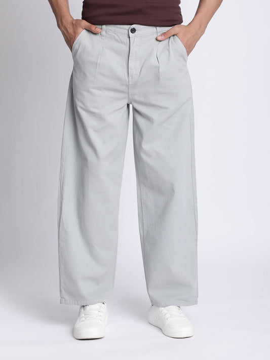 Men Baggy Fit Pleated Chinos Trousers