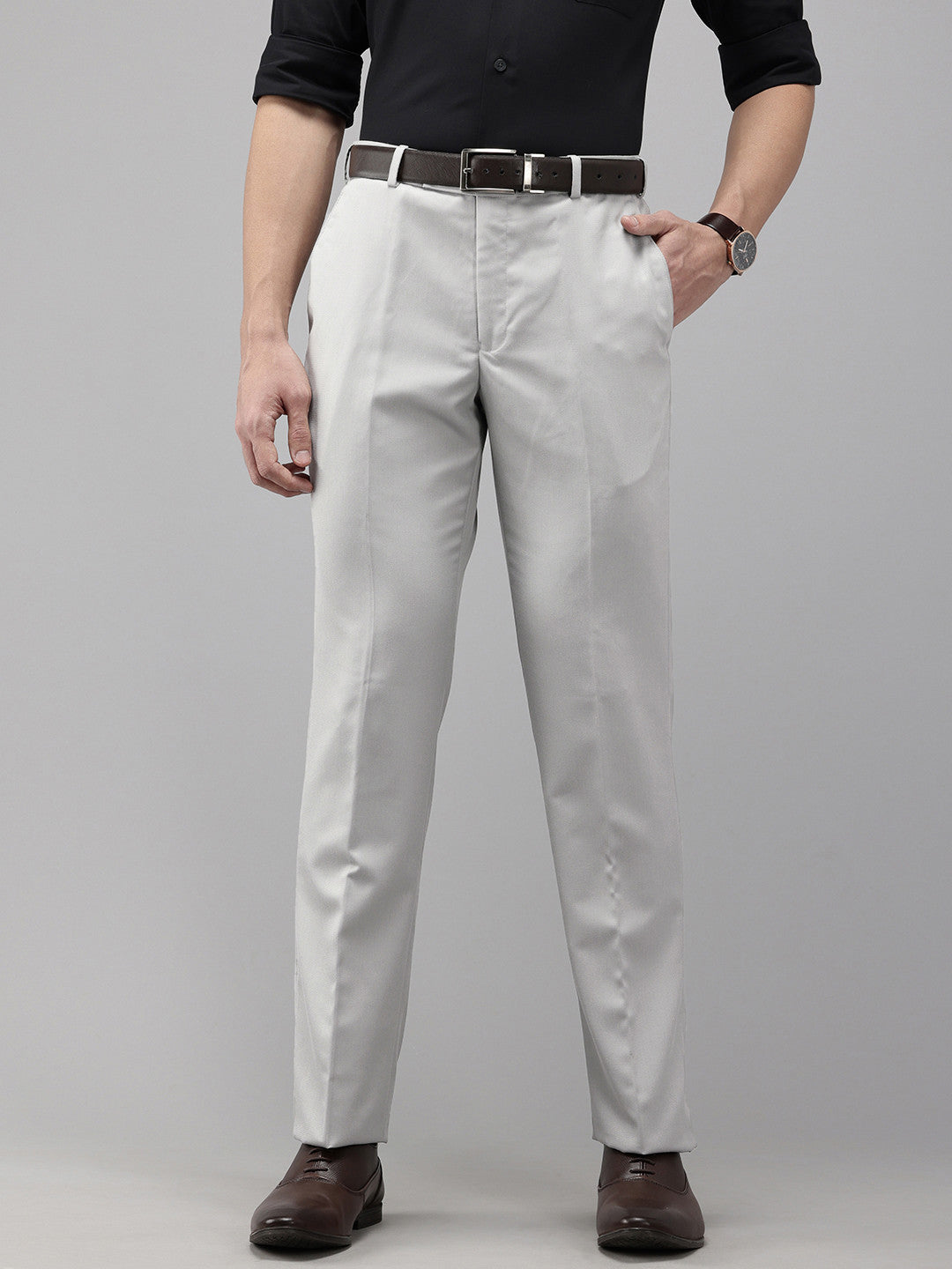 Men Textured Formal Trousers