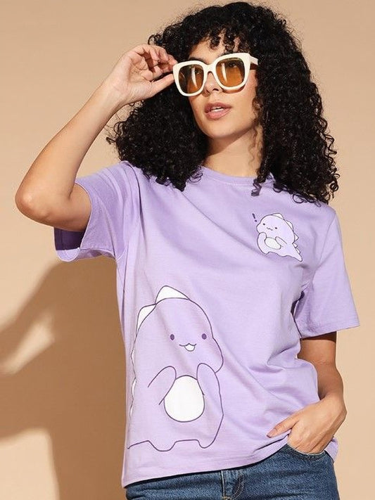 Lavender Graphic Round Neck T-shirt