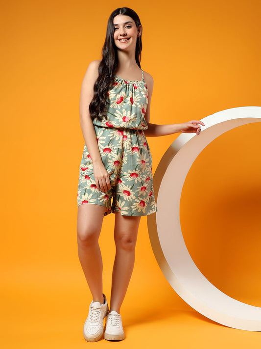 Women Floral Printed Shoulder Straps Playsuit