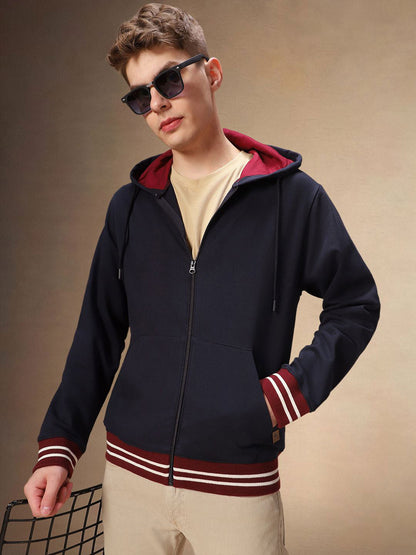 Men Long Sleeves Hooded Front-Open Sweatshirt