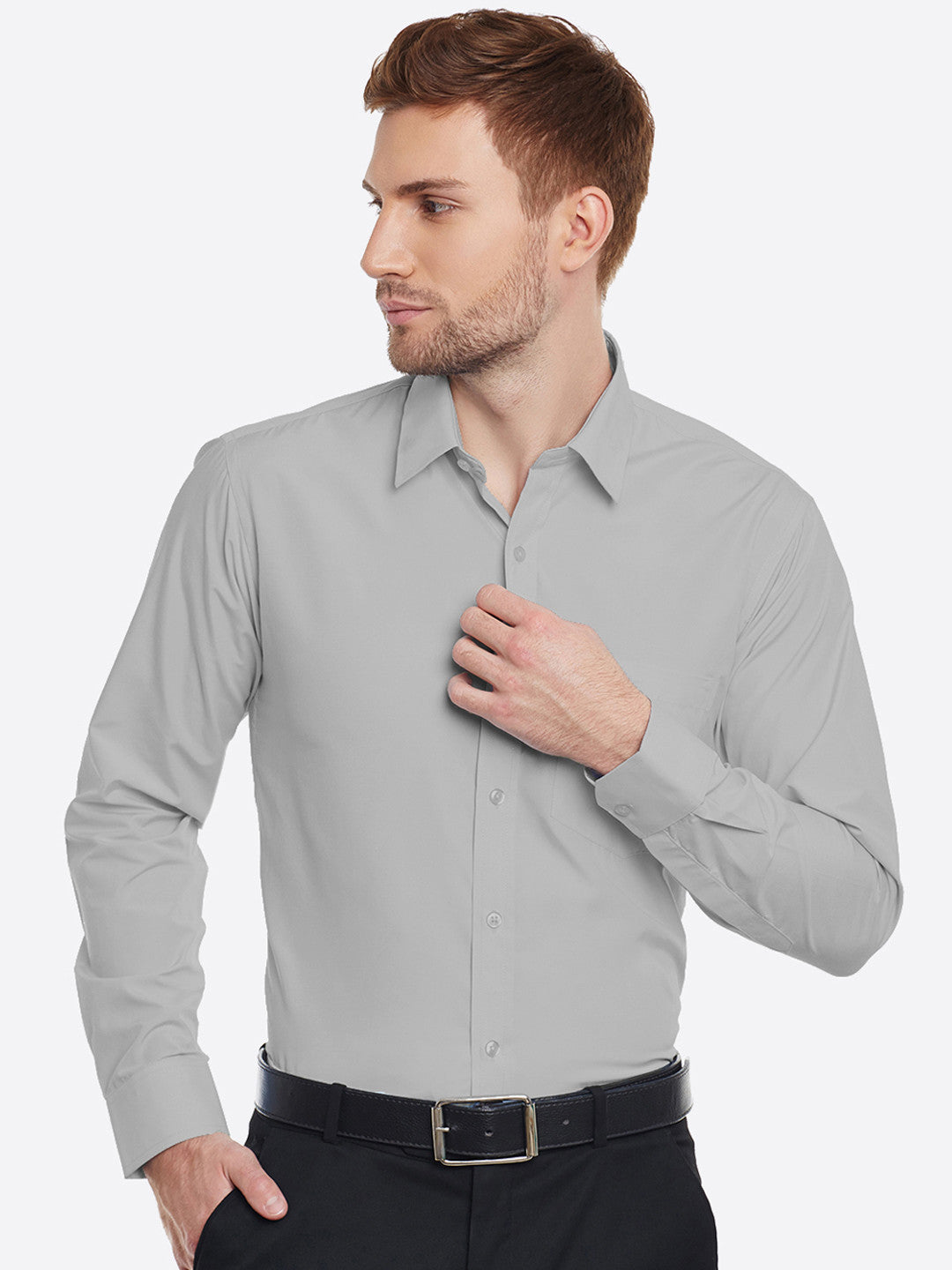 Men Grey Slim Fit Solid Formal Shirt