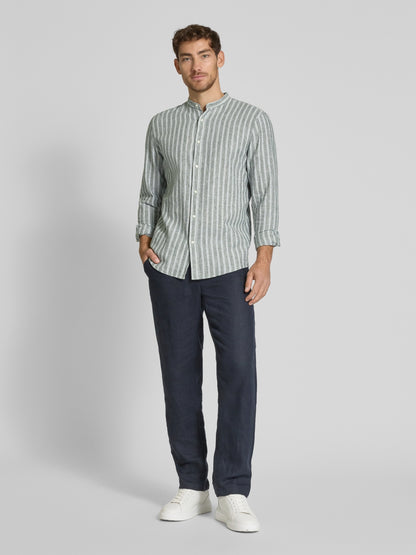 Slim fit casual shirt in a linen blend with a Mao collar in khaki