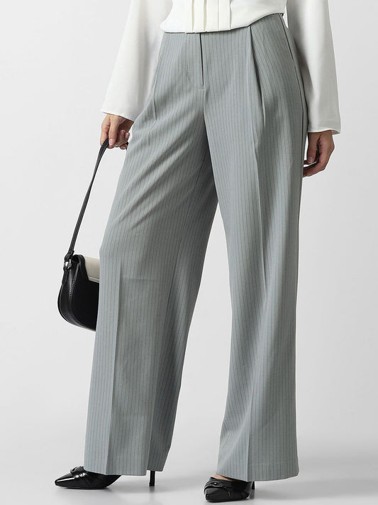 Women Striped Pleated Formal Trousers