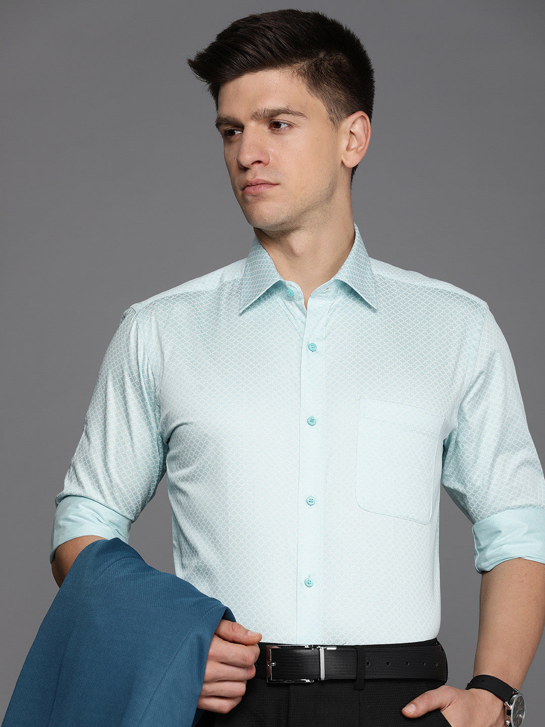 Pure Cotton Slim Fit Geometric Printed Formal Shirt