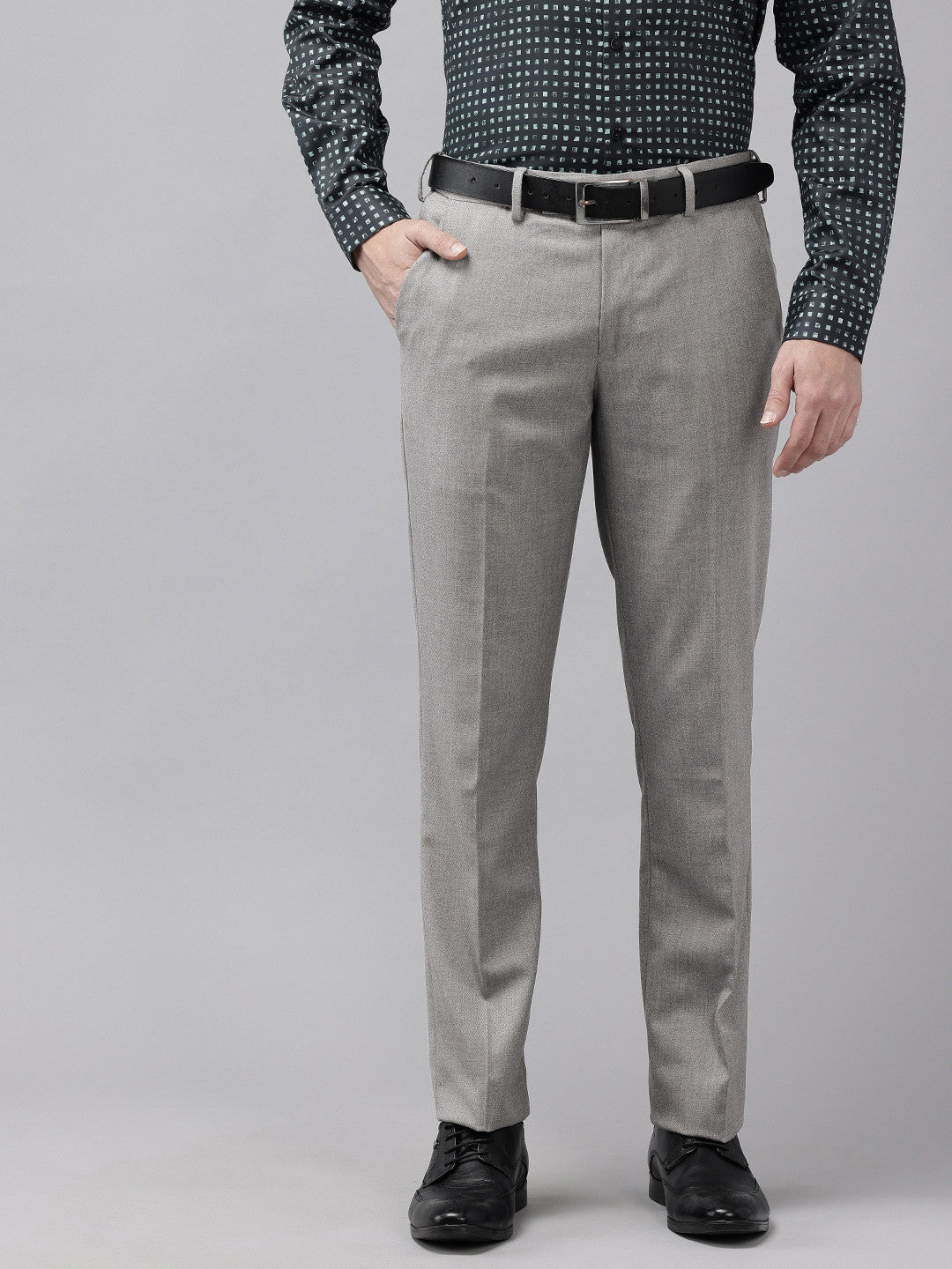 Men Skinny Fit Self Design Formal Trousers