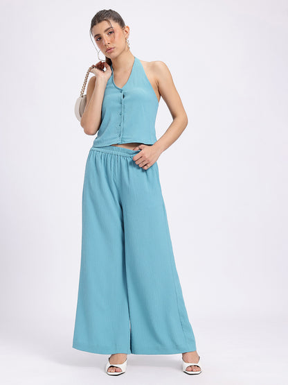 Seersucker Halter Neck Top Flared Co-Ords