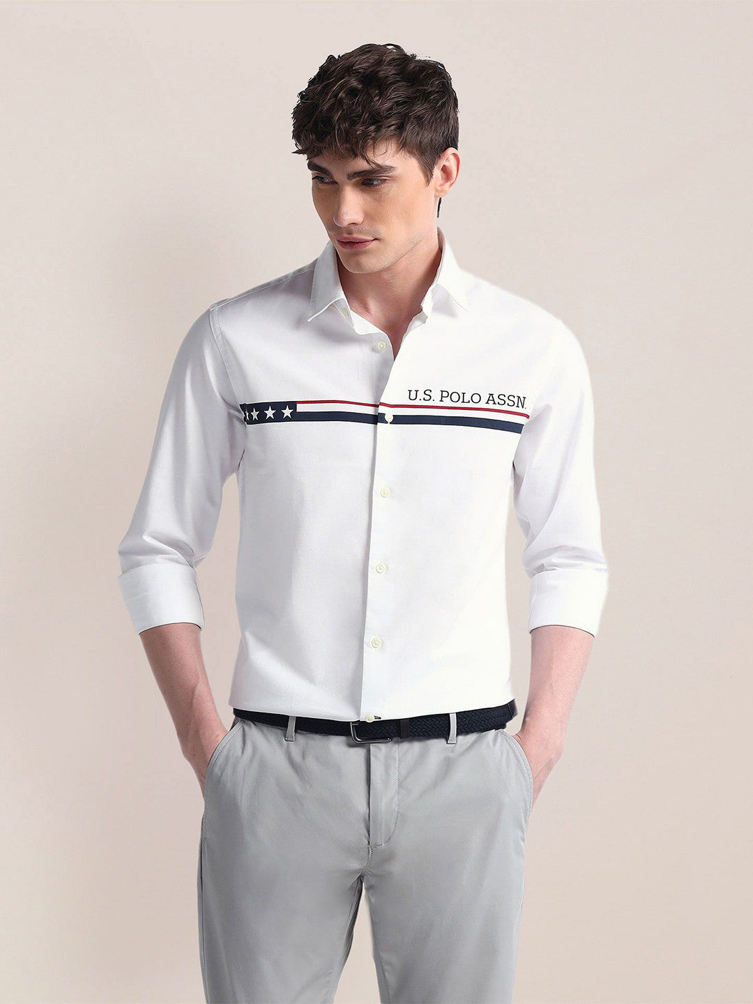 Men Classic Spread Collar Solid Cotton Casual Shirt