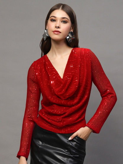 Women Embellished Cowl Neck Top