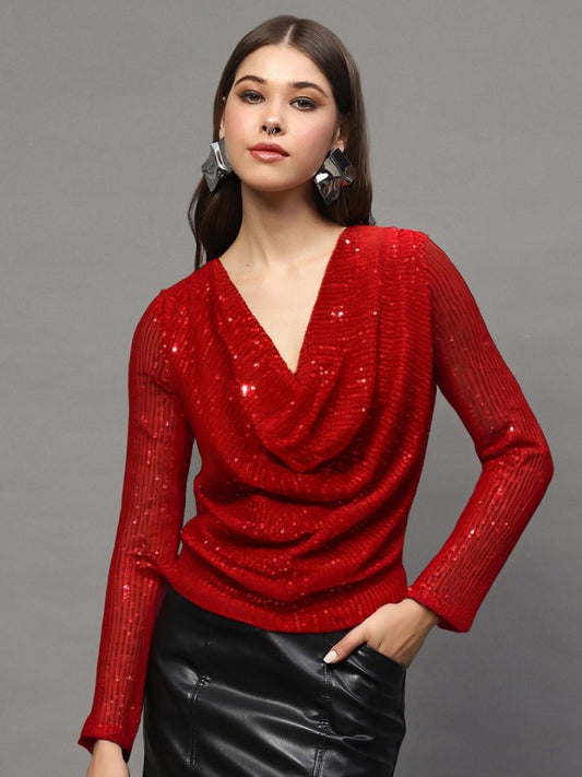 Women Embellished Cowl Neck Top