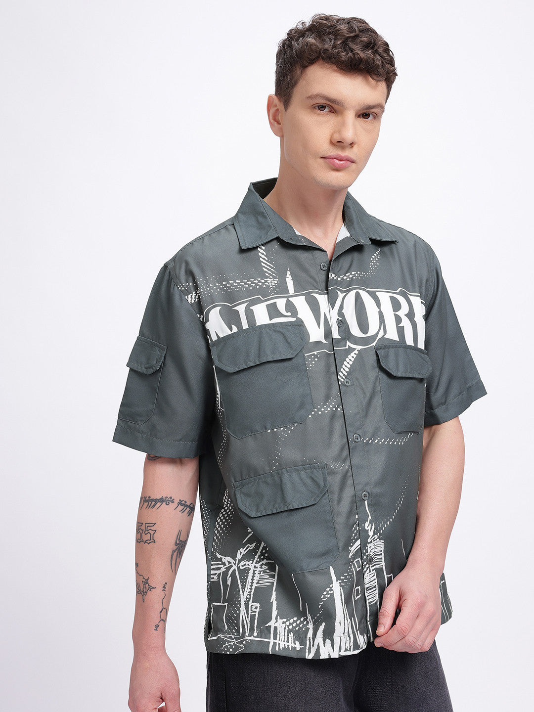 Utility Pockets Printed Relaxed Fit Shirt