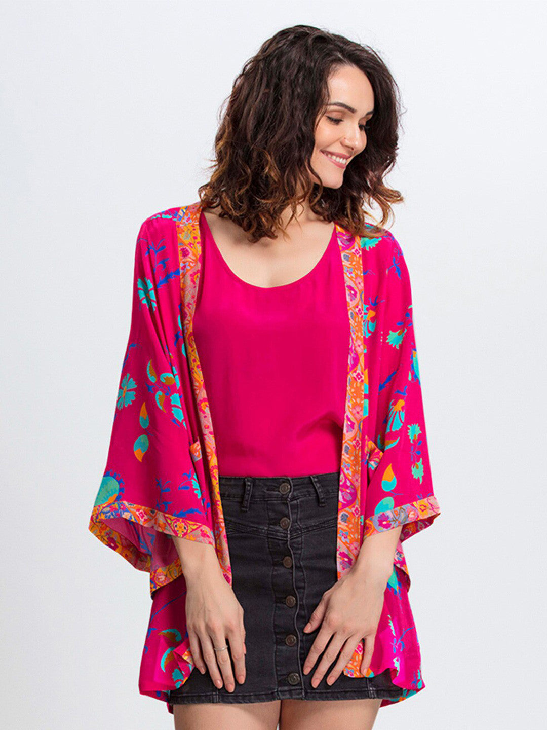 Plus Size Women Printed Longline Open Front Shrug