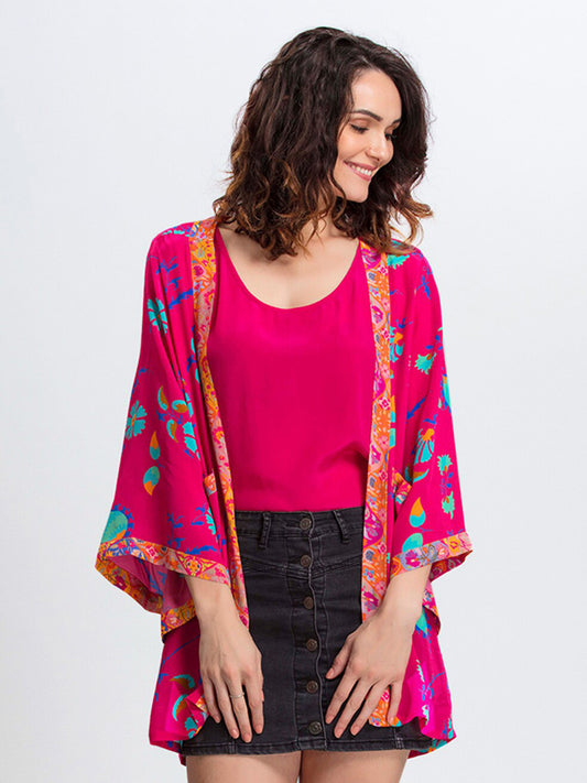 Plus Size Women Printed Longline Open Front Shrug