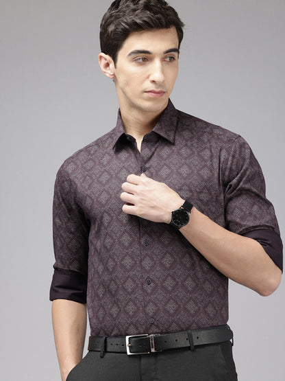 Manhattan Slim Fit Printed Pure Cotton Formal Shirt