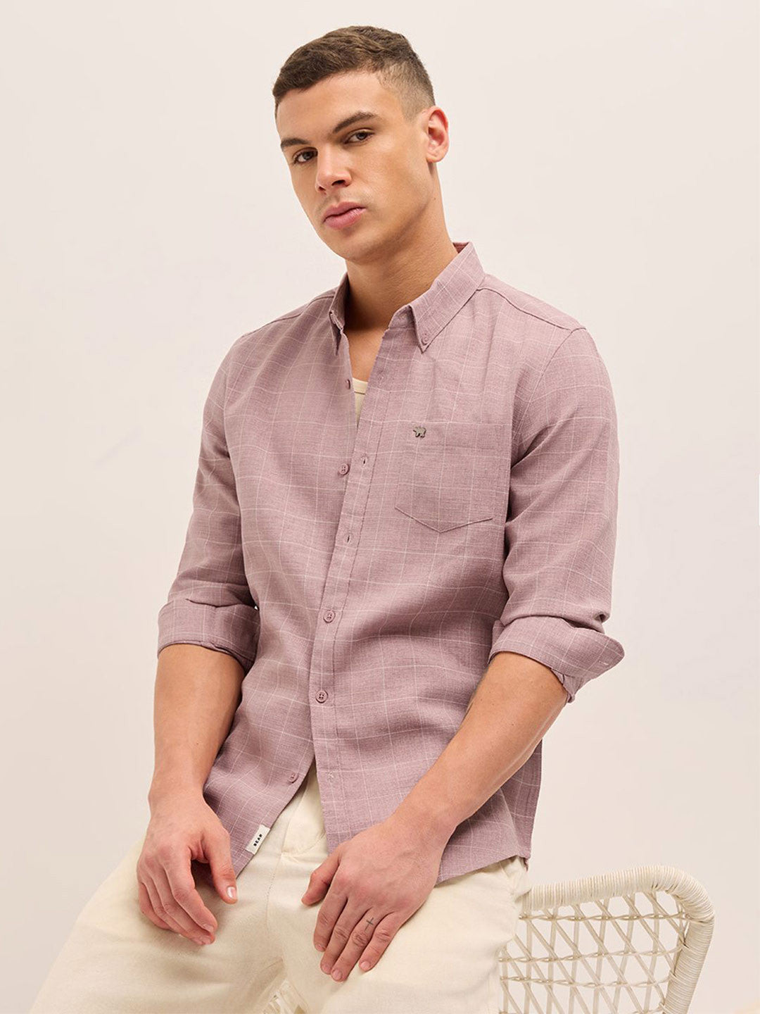 Men Slim Fit Checked Button-Down Collar Casual Shirt