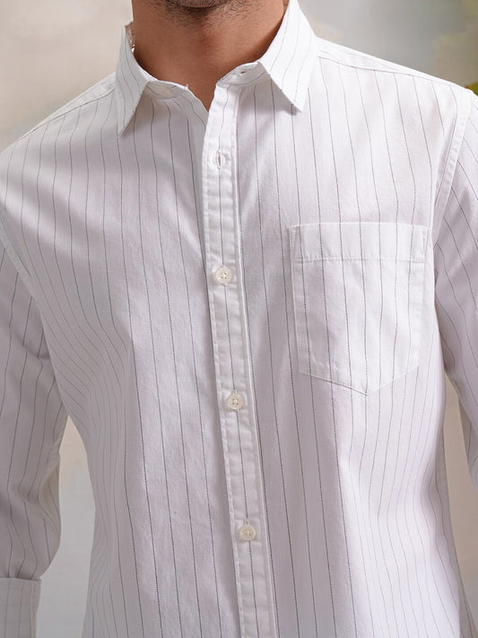 White Regular Fit Vertical Striped Casual Shirt