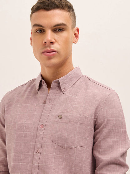 Men Slim Fit Checked Button-Down Collar Casual Shirt