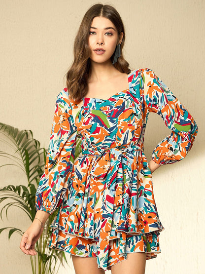 Women Printed Sweetheart Neck Playsuit