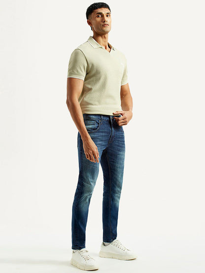 Men Classic Tapered Fit Mid-Rise Light Fade Stretchable Jeans