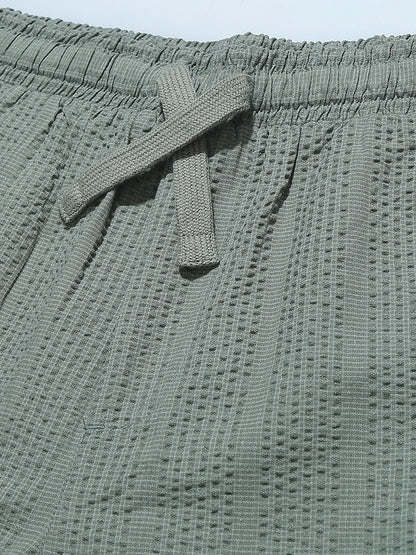 Men's Olive Green Loungewear Textured Seersucker Resort Jogger Trouser