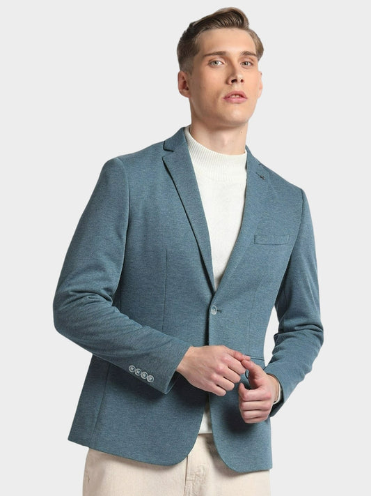Self Design Notched Lapel Long Sleeves Slim-Fit Single Breasted Blazer