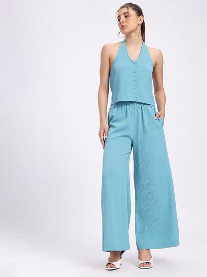 Seersucker Halter Neck Top Flared Co-Ords